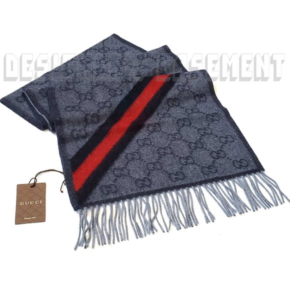 GUCCI navy blue GG web NIKKY Wool / Angora scarf🎁 - Picture 3 of 7